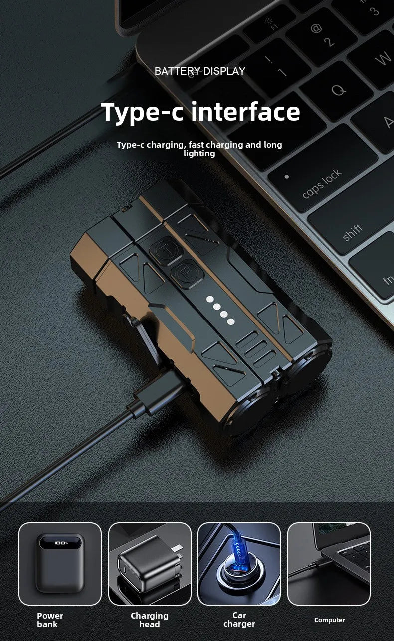EDC Aluminum Alloy Multi-Function Flashlight – Dual Switch & Power Display