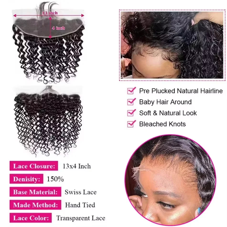Brazilian Human Hair Bundles With Closure Deep Wave Raw 3 4 Bundles With 4x4 5x5 HD Lace Closure Curly Weave With 13x4 Frontal