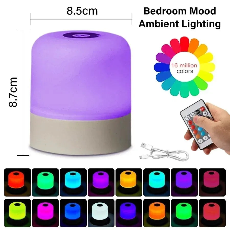 RGB Touch Night Light – Rechargeable Dimmable Table Lamp with Remote for Bedroom & Living Room