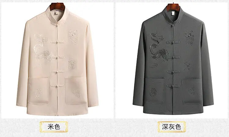 Men's Chinese Style Long Sleeve Shirt & Elastic Waist Pants Casual Set