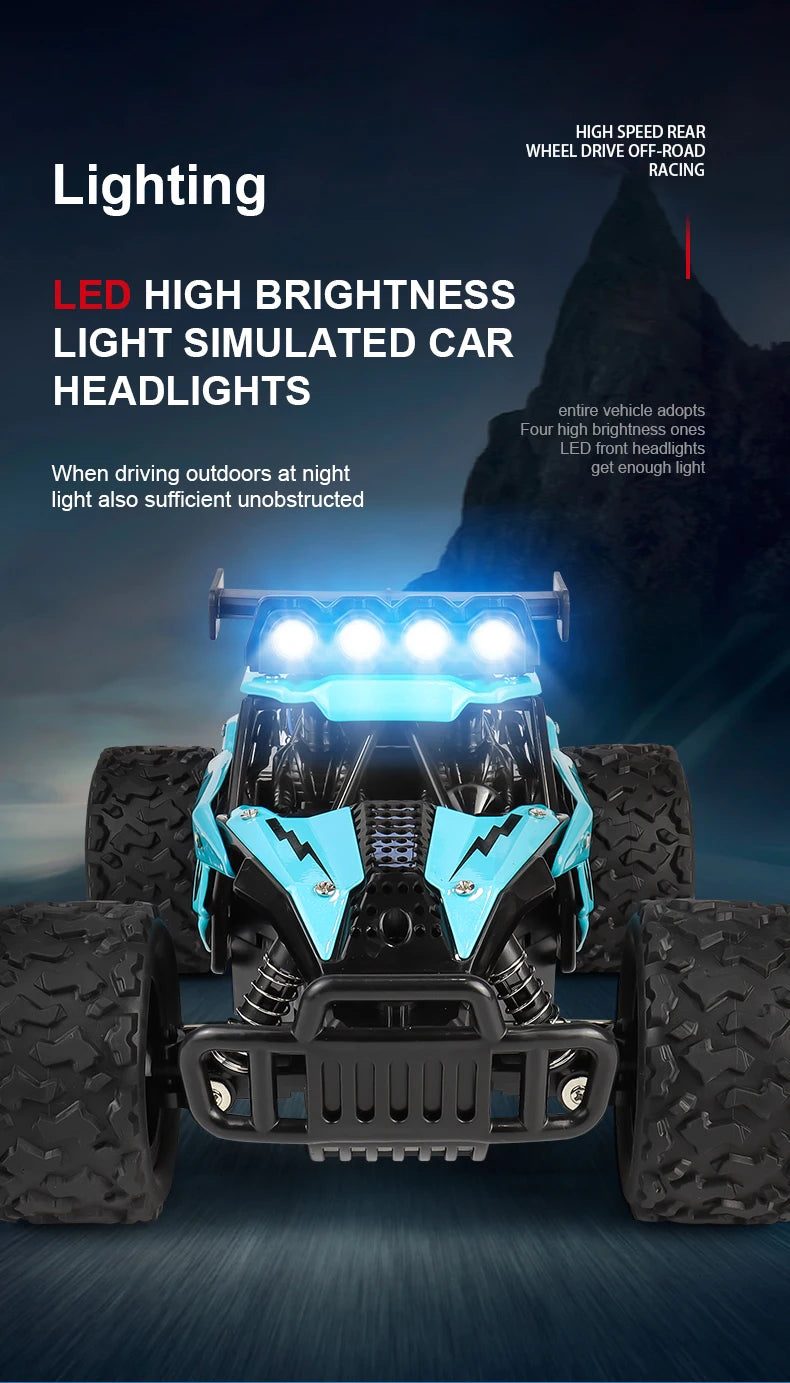ZWN 1:16 Scale 2.4G 4WD RC Off-Road Climbing Car with LED Lights – Alloy Body for Boys & Girls