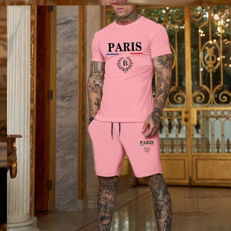 Men's Short Sleeve T-Shirt & Split Shorts Set – Fashion Jogging Casual Sport 2-Piece