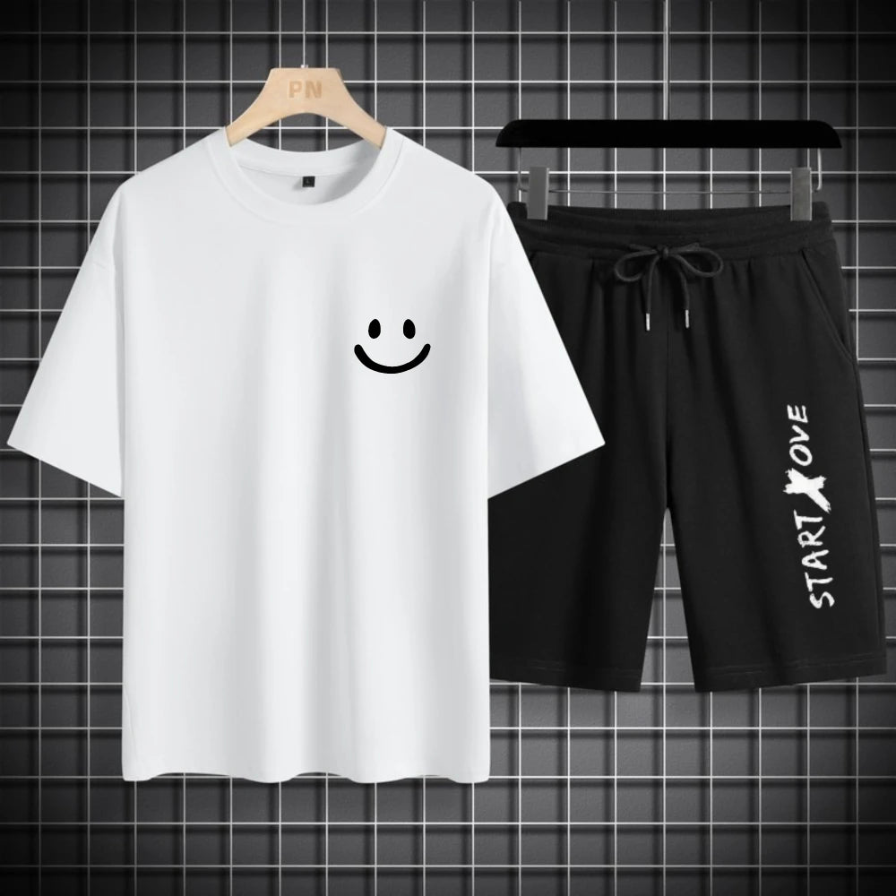 Men's Print Short Sleeve T-Shirt & Elastic Waist Shorts Casual Summer Set