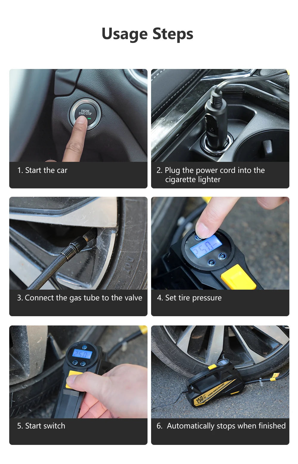 CARSUN 12V Corded Tire Inflator with Digital Gauge