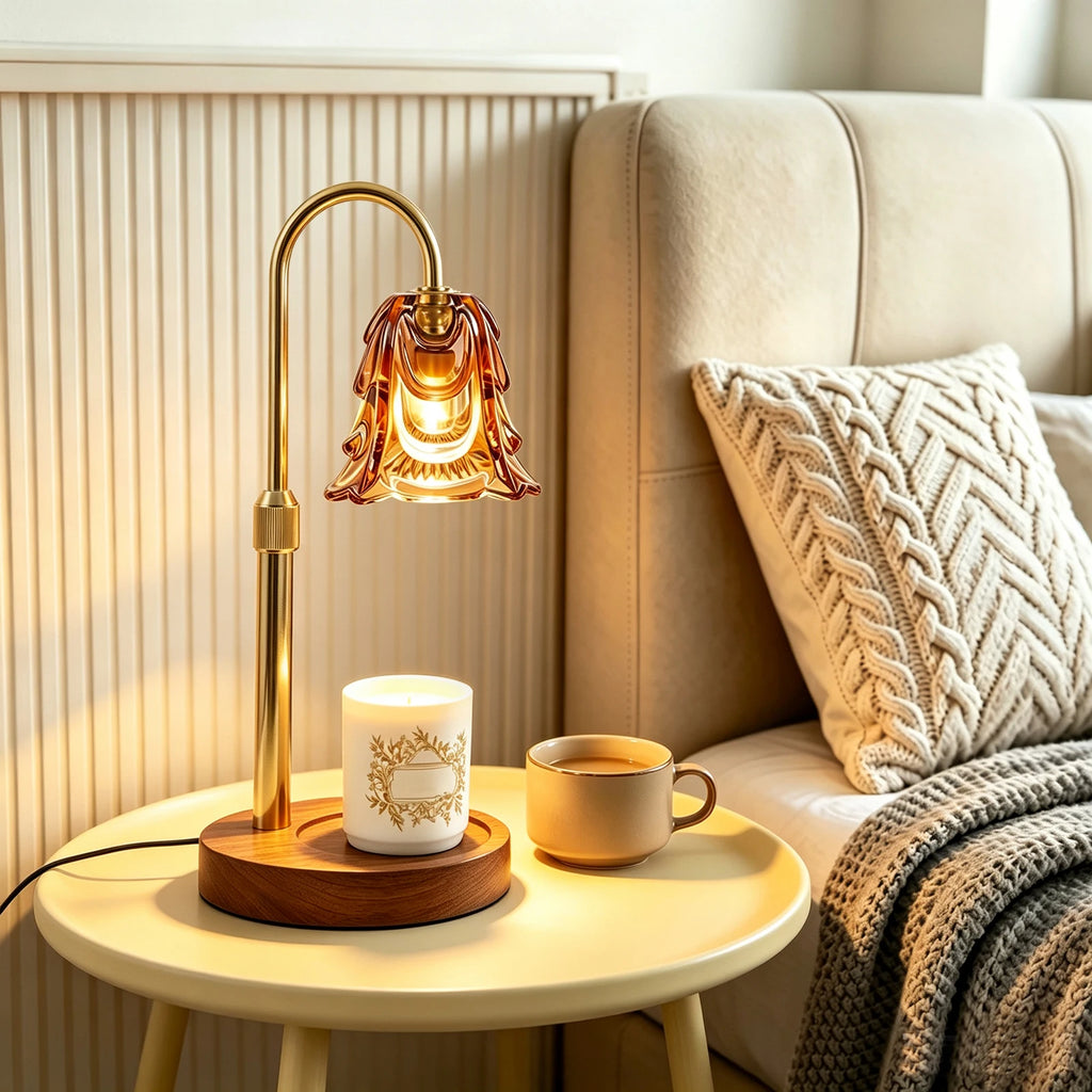 Gold Floral Glass Candle Warmer Lamp with Timer