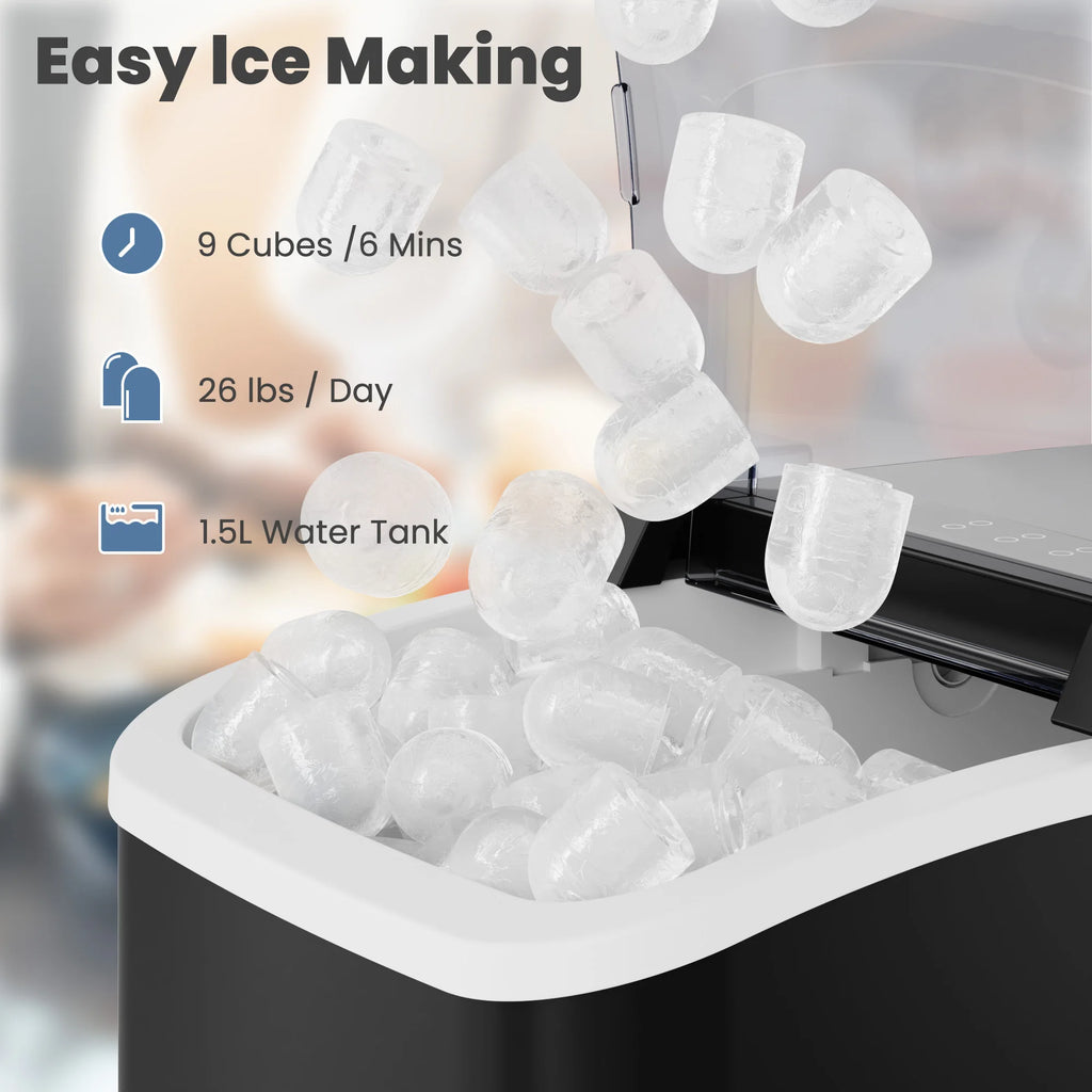 Portable Countertop Ice Maker — 9 Bullet Ice Cubes in 6 Min, Self-Cleaning, Quiet