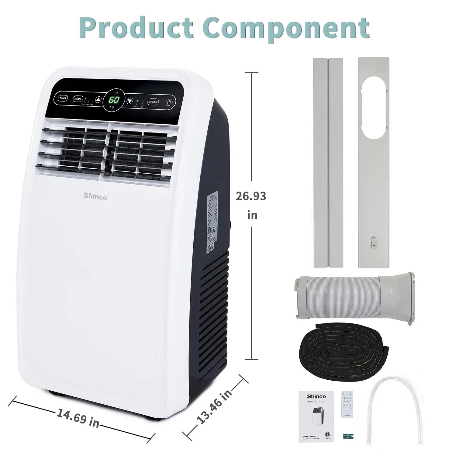 Shinco 8,000 BTU Portable Air Conditioner — 3-in-1 Cool, Dehumidifier & Fan for Rooms up to 350 sq ft