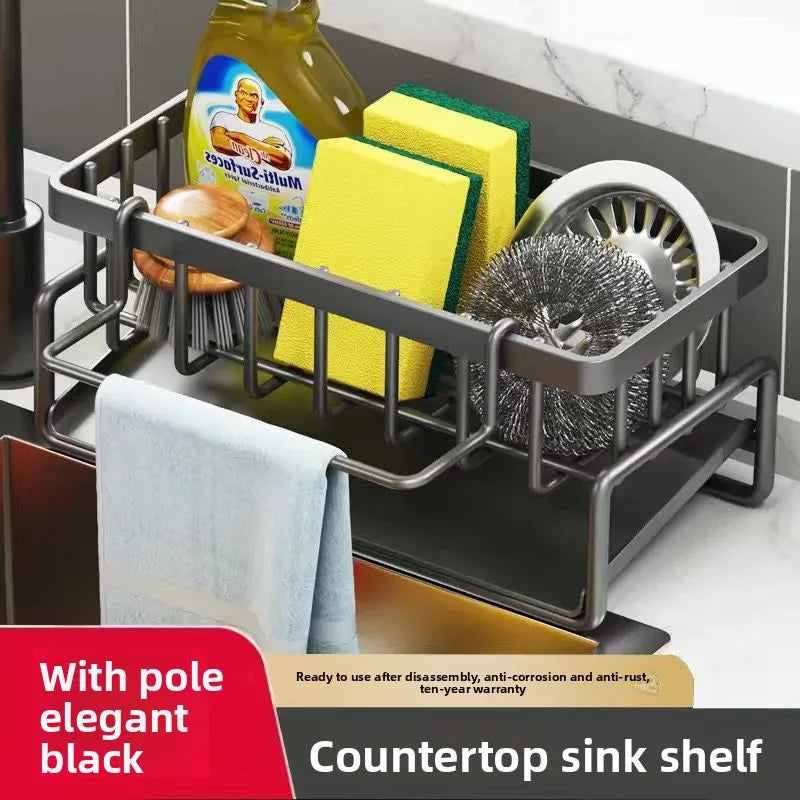 Kitchen Sponge Holder & Sink Drain Rack – Dish Cloth & Scrubber Organizer with Hanging Hook