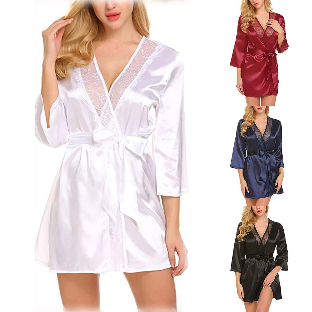 Women's Satin Silk Oversized Robe | V-Neck Sexy Imitation Silk Wrap Nightgown