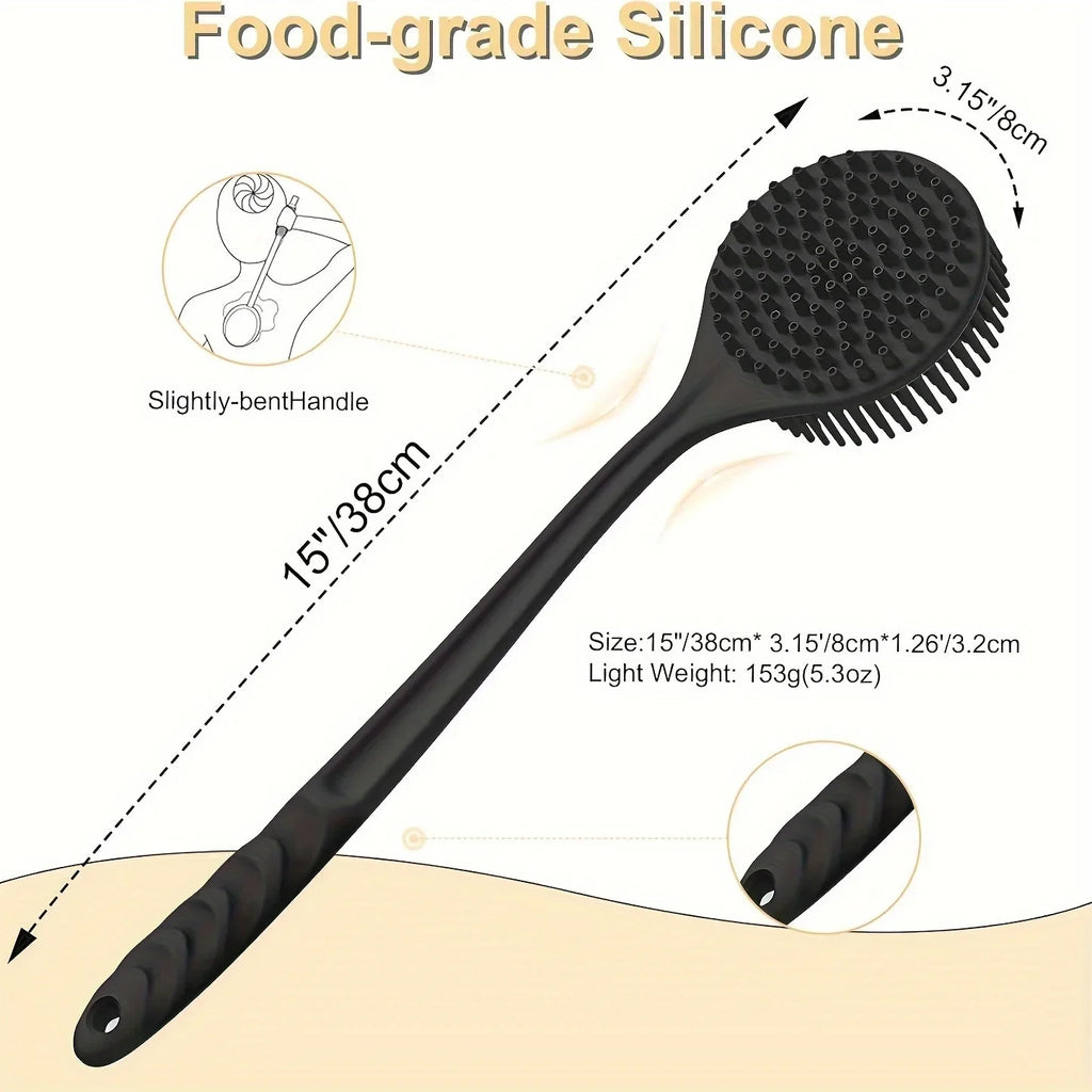 Silicone Back Scrubber Brush – Long Handle Double-Sided Body Deep Cleansing & Exfoliating Massage