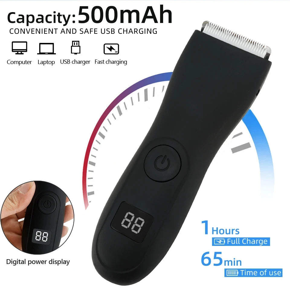 Full Body Hair Trimmer – Waterproof, Ceramic & Steel Blades, Bikini & Groin Safe, USB Rechargeable