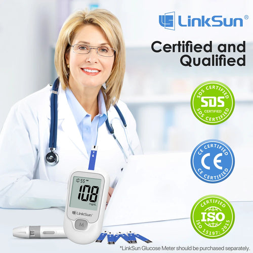 (for G-425-2/-3/427B) 50/100/200/300/500pcs Linksun Blood Glucose Test Strips and Lancets for Diabetes Tester Blood Sugar Meter