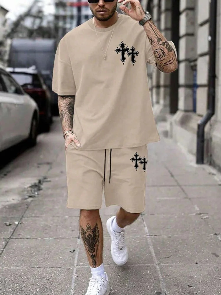 Men's 3D Gradient Print Short Sleeve T-Shirt & Shorts Set – Stylish Athletic Wear