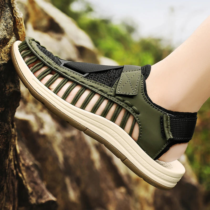 Men's Handmade Woven Beach Sandals – Breathable Casual Flat Sandals