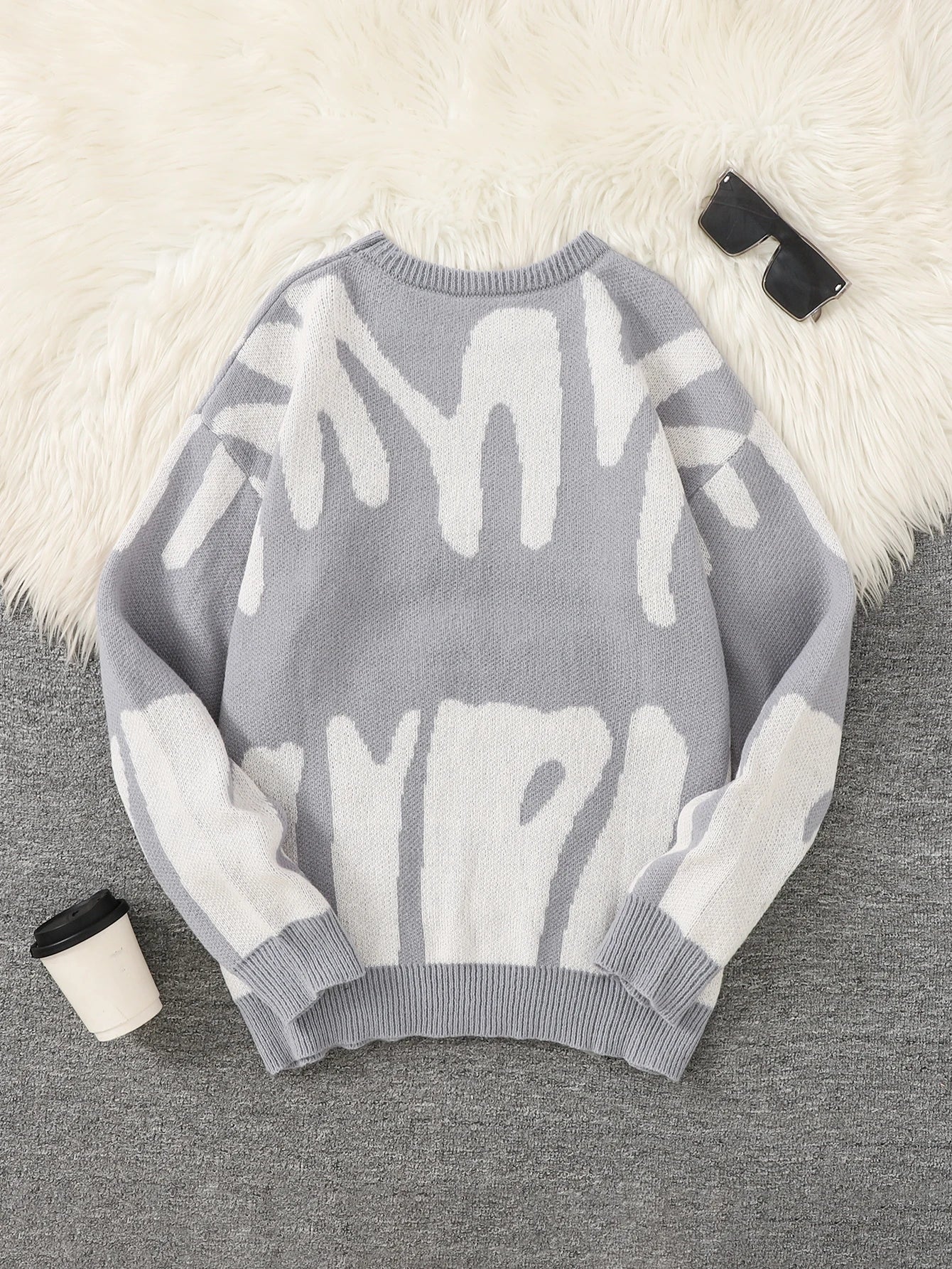 Men's Jacquard Contrast Color Pullover Sweater — Textured Knitwear