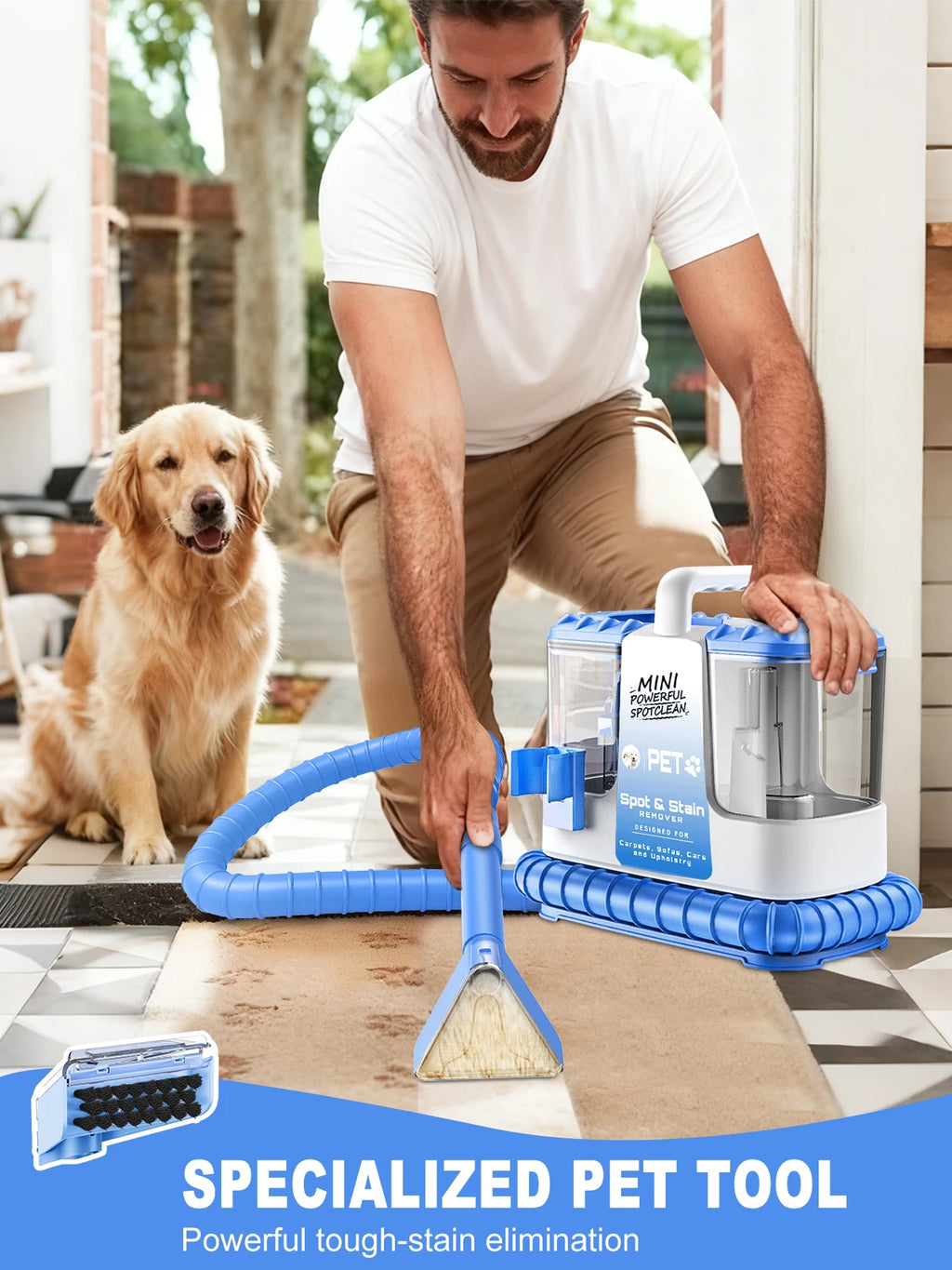 Carpet & Upholstery Cleaner Machine — 32Kpa Powerful Suction, 5 Cleaning Tools, Lightweight for Rug, Car Seats, Pets & Stairs