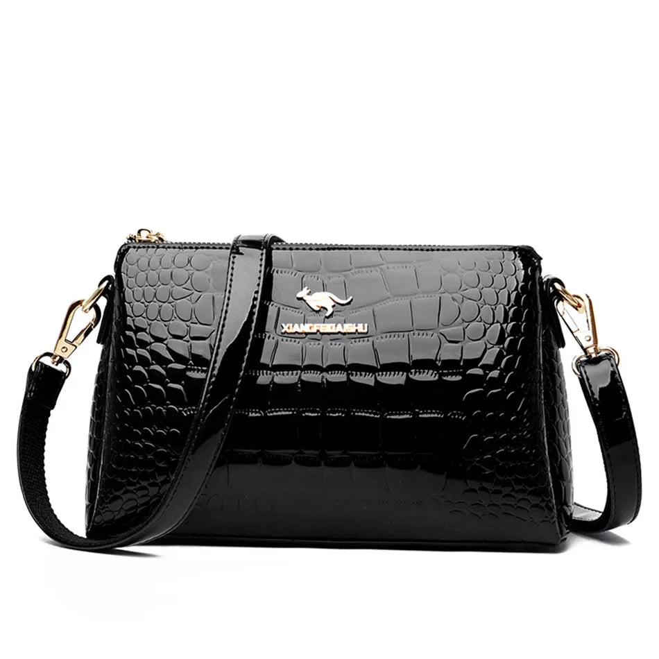 Luxury PU Alligator 3-Layer Flap Shoulder Bag – Sequin Crossbody Handbag for Women