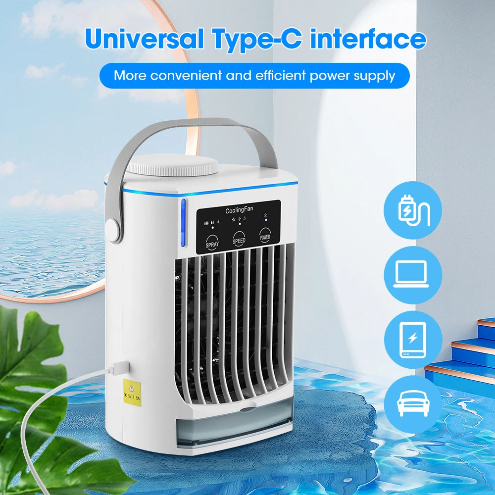 Portable Desktop Air Cooler Fan – Rechargeable Spray Mist Cooling for Home & Office
