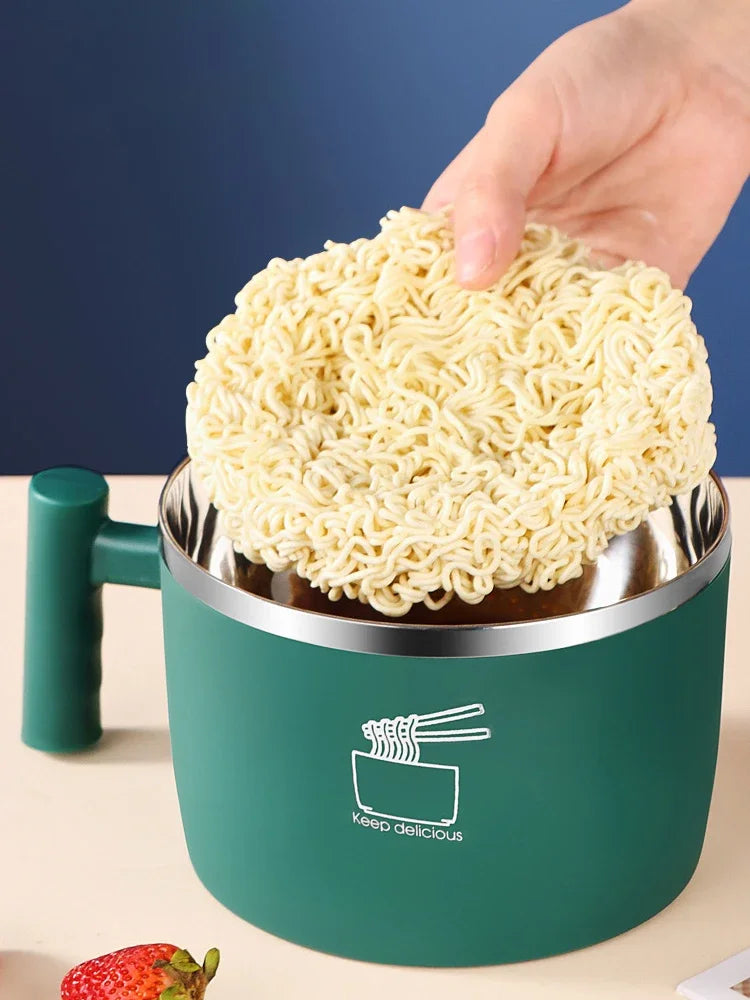 Stainless Steel Noodle Bowl with Lid — Sealed Portable Draining Bowl for Kitchen Use
