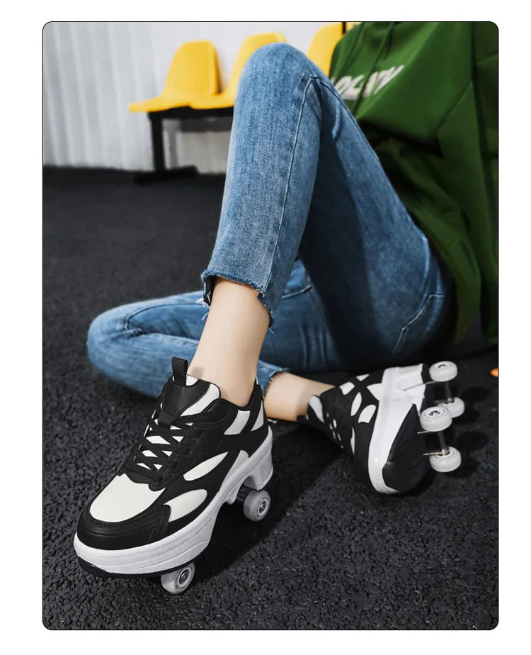 2-in-1 Deform Wheel Roller Skate Shoes – Invisible Removable Pulley, Automatic Walking & Skating Parkour Shoes