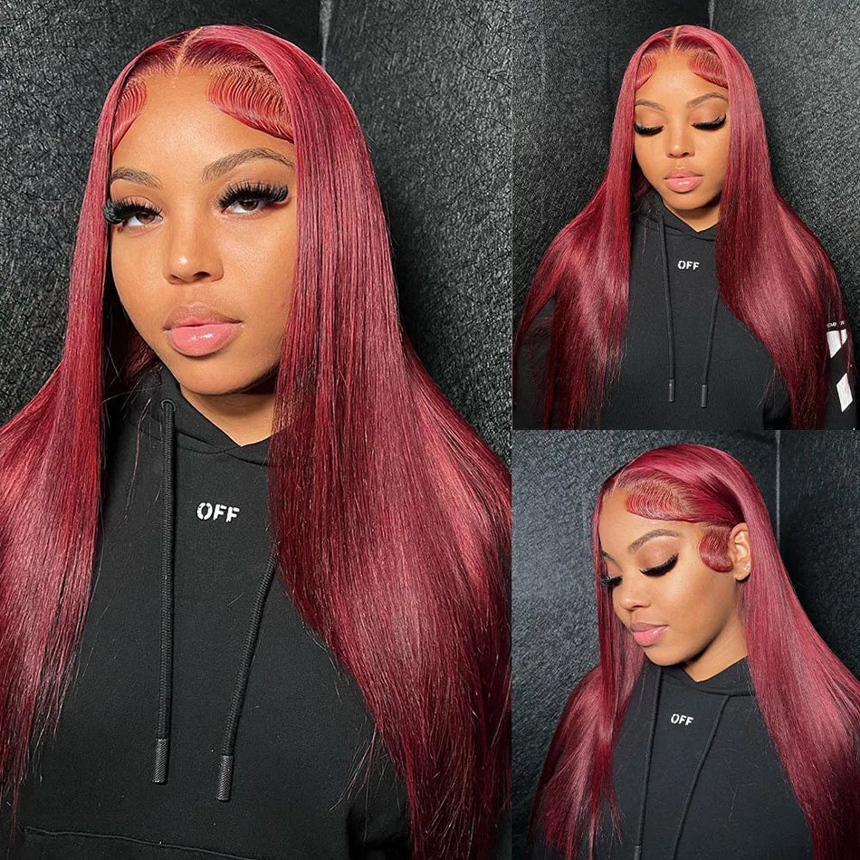 99J Burgundy Straight Lace Front Wig | 13x4 13x6 HD Lace 180% Density Pre-Plucked Peruvian Human Hair