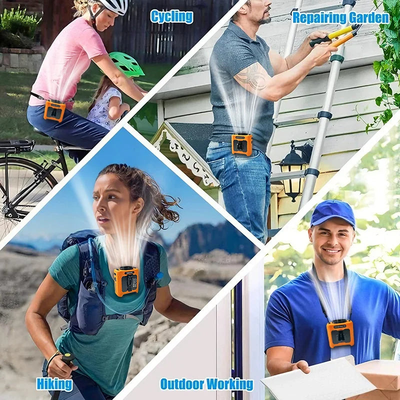 20000mAh Hands-Free Waist Fan – 5-in-1 with Power Bank, Flashlight & 5 Speeds for Outdoor Use