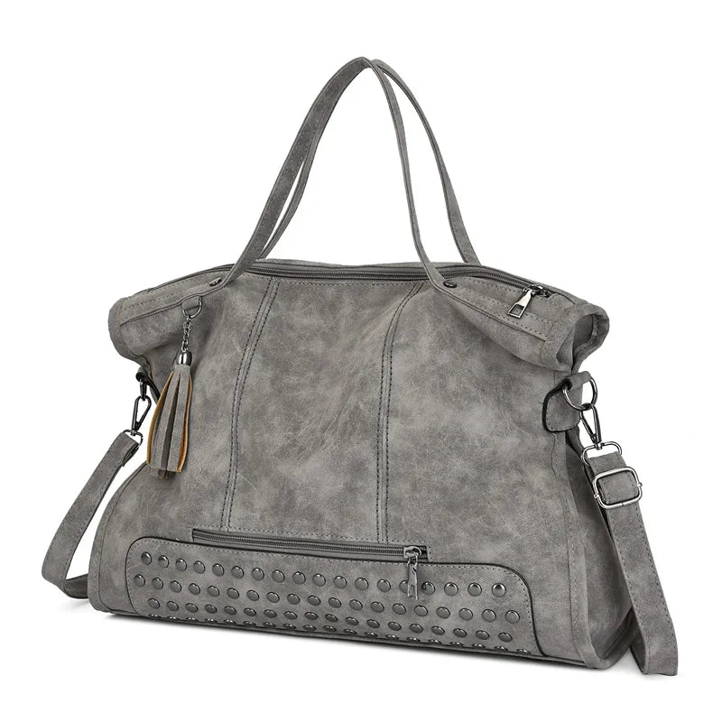 Luxury Matte Frosted PU Large Square Tote Bag – Rivet Designer Handbag for Women