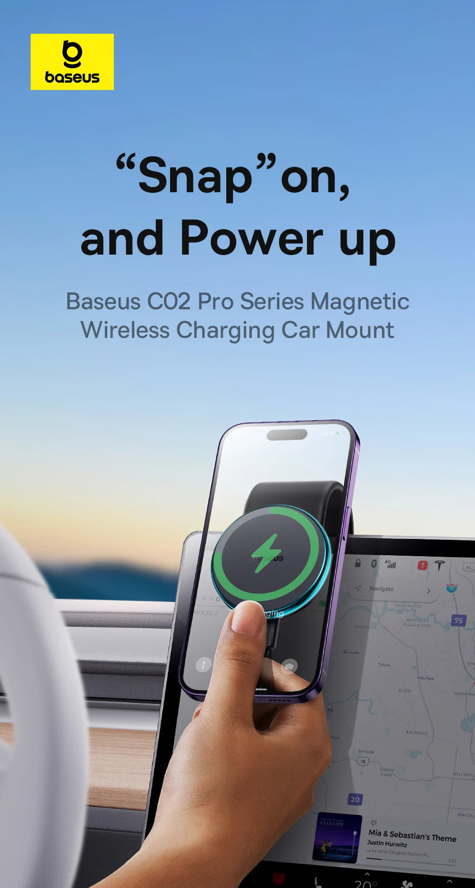 Baseus 15W Magnetic Wireless Car Charger Phone Holder – MagSafe Mount for iPhone 13–17