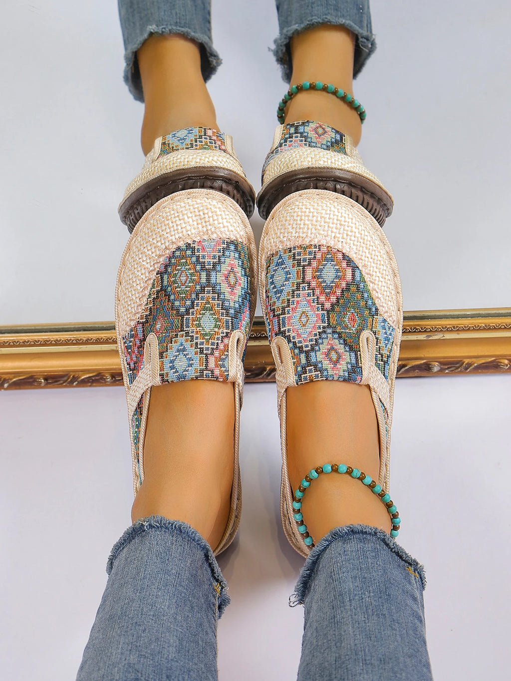 Women's Ethnic-Style Slip-On Flats – Soft Sole Anti-Slip Casual Shoes