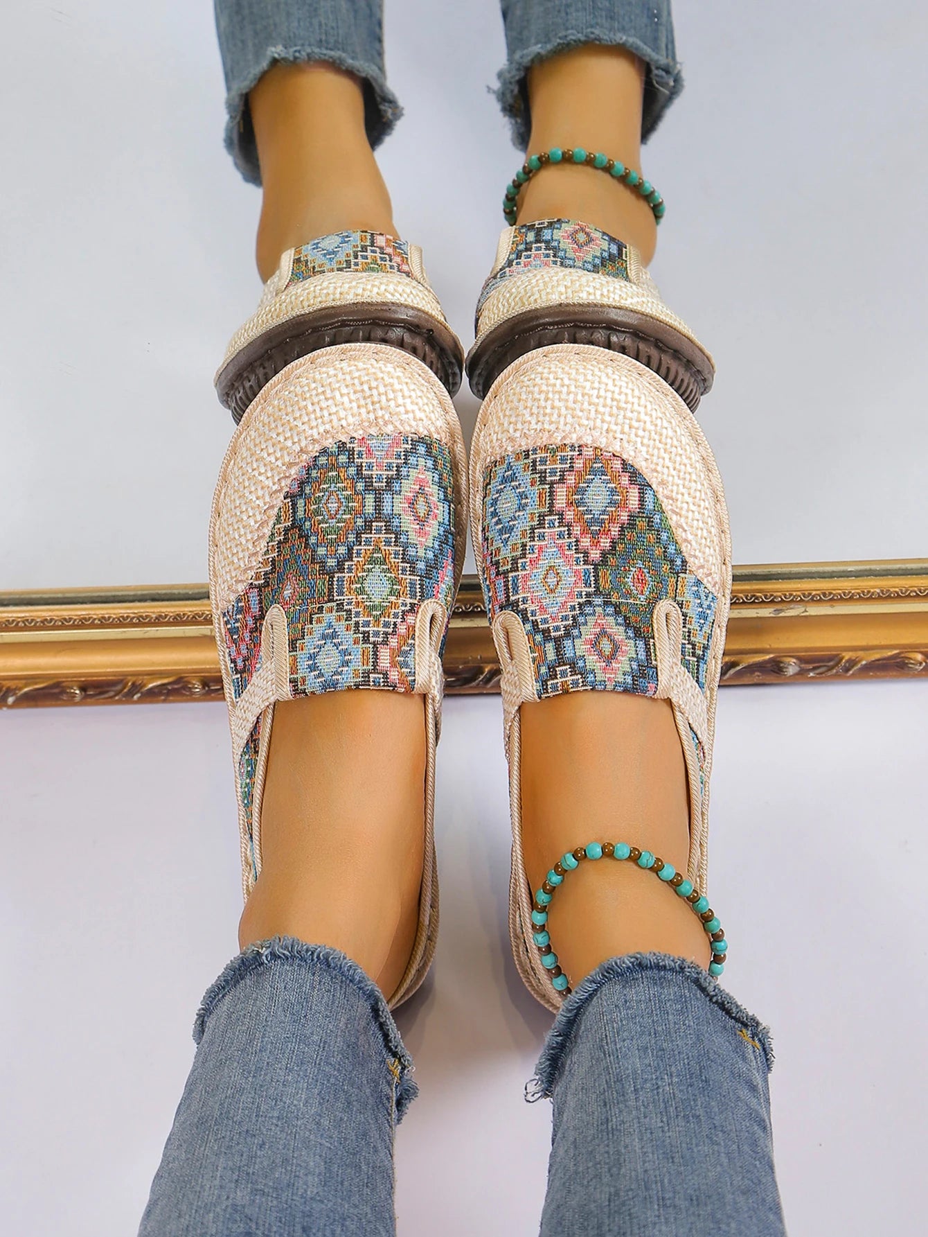 Women's Ethnic-Style Slip-On Flats – Soft Sole Anti-Slip Casual Shoes