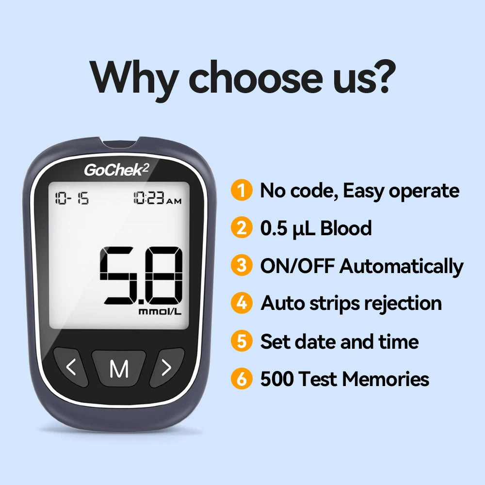 Microtech Gochek2 Blood Glucose Meter – 110 Test Strips & Lancets Included for Diabetes Testing
