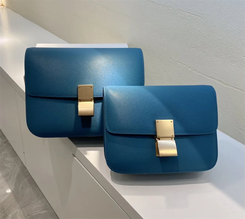 Genuine Leather Square Crossbody Bag – Luxury Designer Small Shoulder Messenger Bag for Women