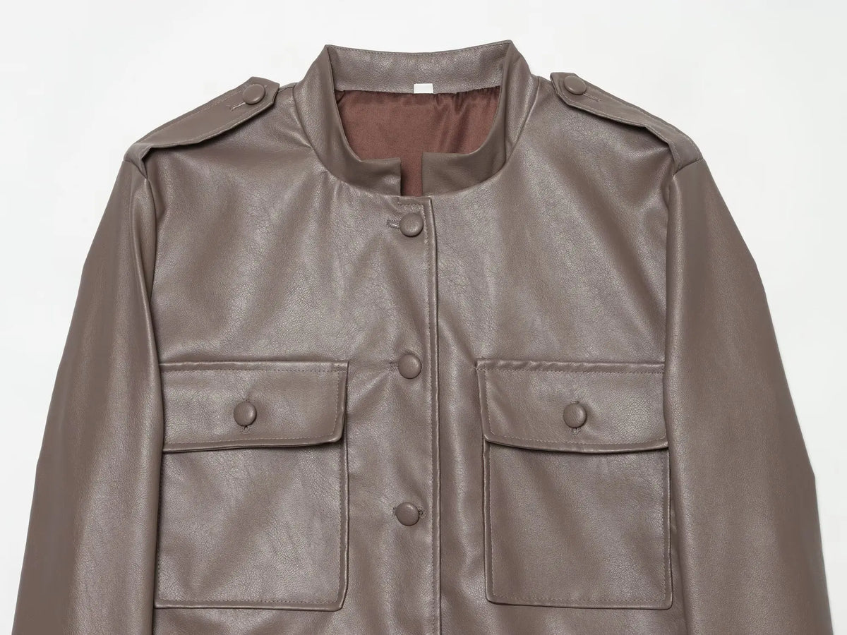 Women's Belted Jacket – Stand Collar Button Front