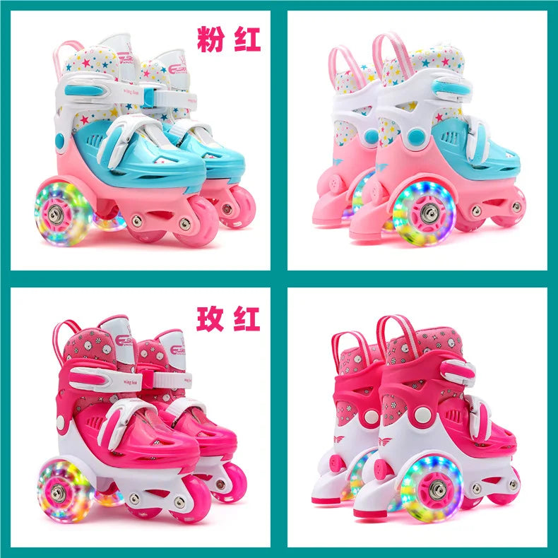 Children's Double Row PU Roller Skates – High Elastic, Adjustable Size for Ages 2-8 Kids