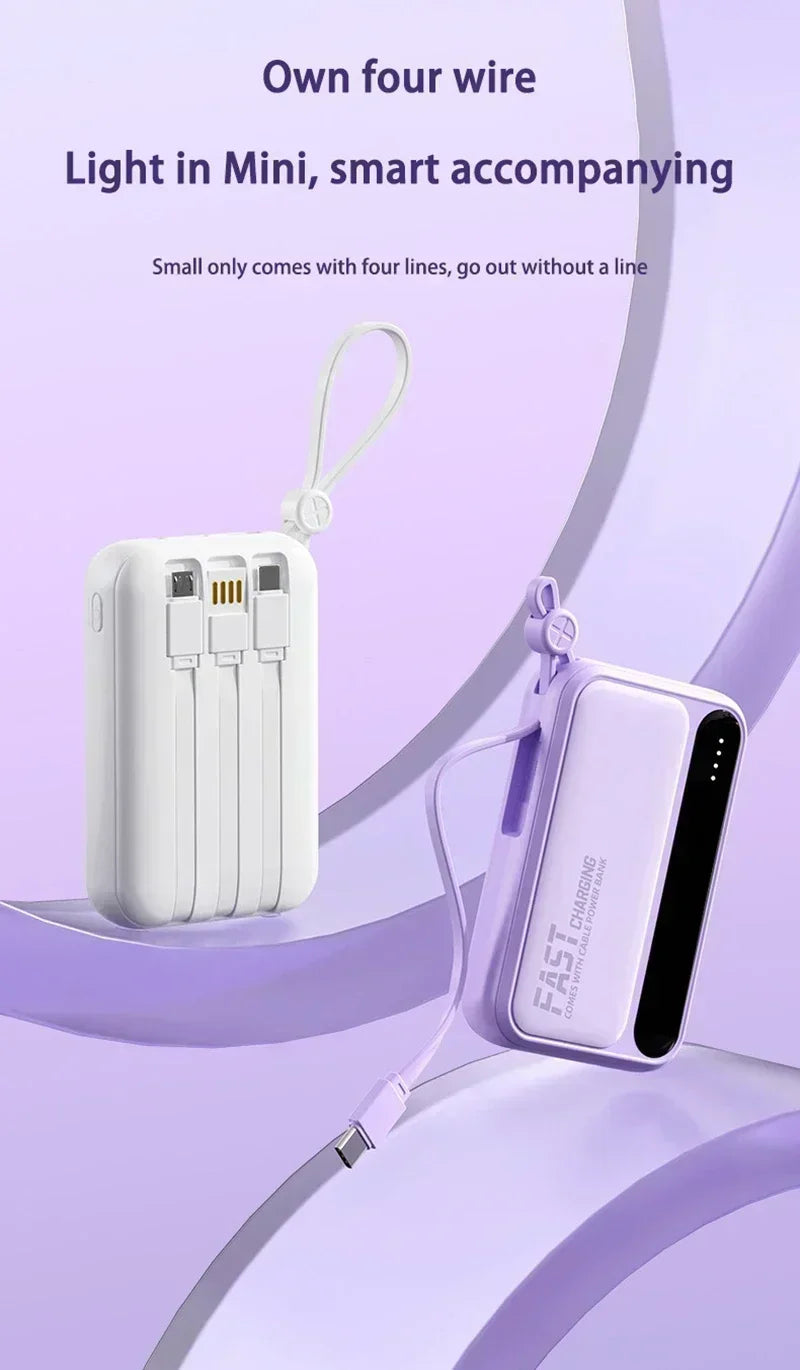 VIVO 500000mAh Power Bank – Built-in 4 Cables Super Fast Charging Portable External Battery 2026