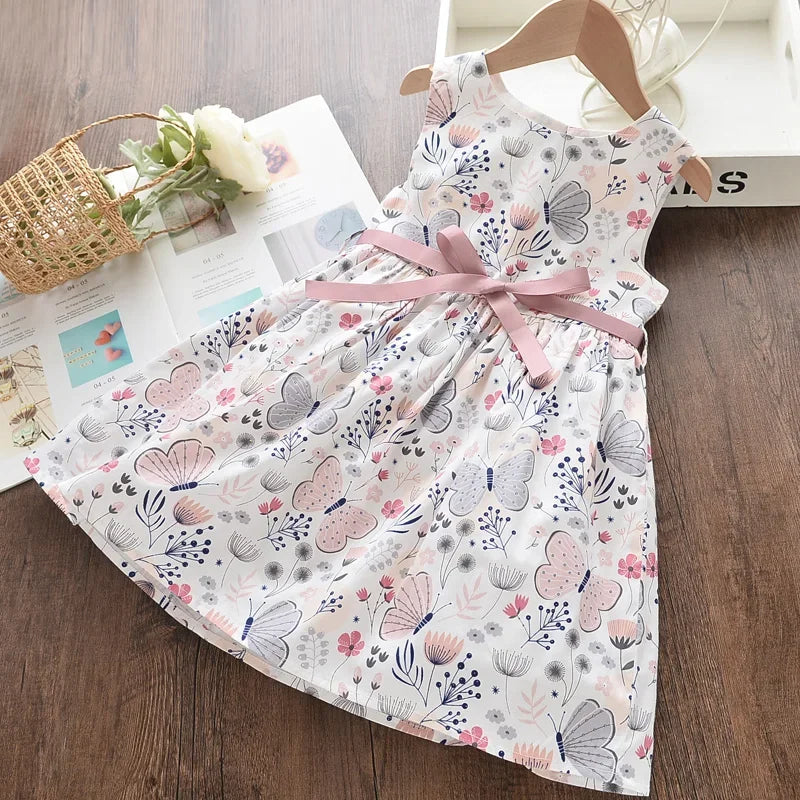 Floral Print Korean Girls Casual Dress — Summer Princess Dress for Children