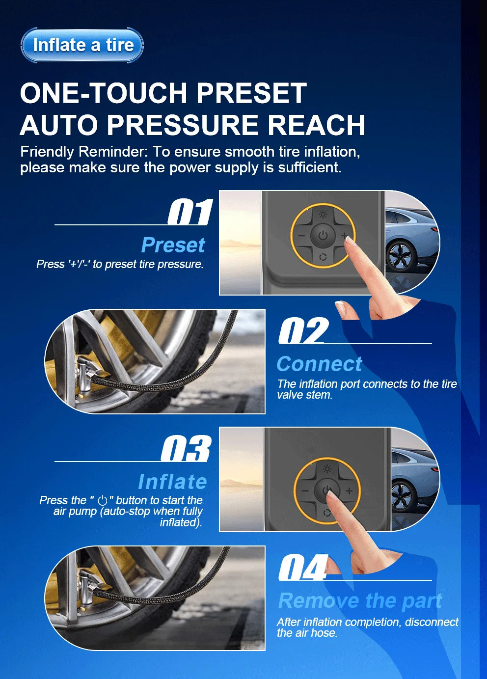 Rechargeable Tire Inflator with Digital Gauge, 150 PSI