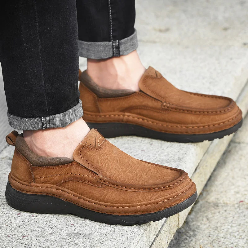 Men's Genuine Leather Lace-Up Casual Shoes