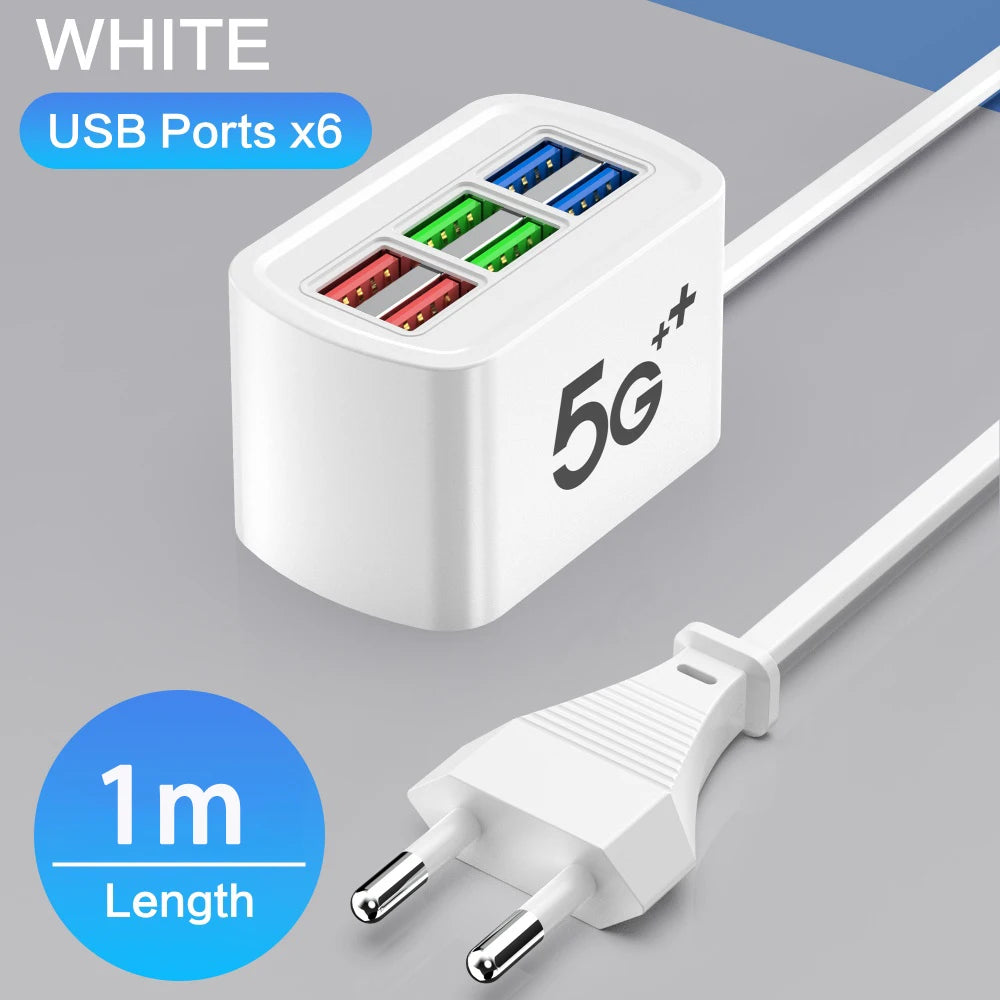 6-in-1 Fast USB Charging Power Strip — Multi-Port Desktop Charger with AC Outlets