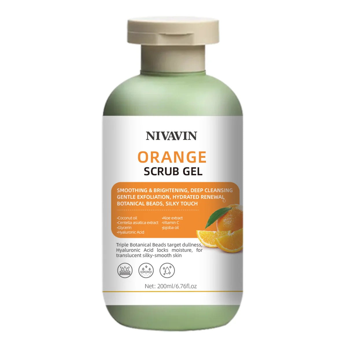 NIVAVIN Orange Body Scrub Gel – Exfoliating, Moisturizing & Brightening for All Skin Types, 200ml