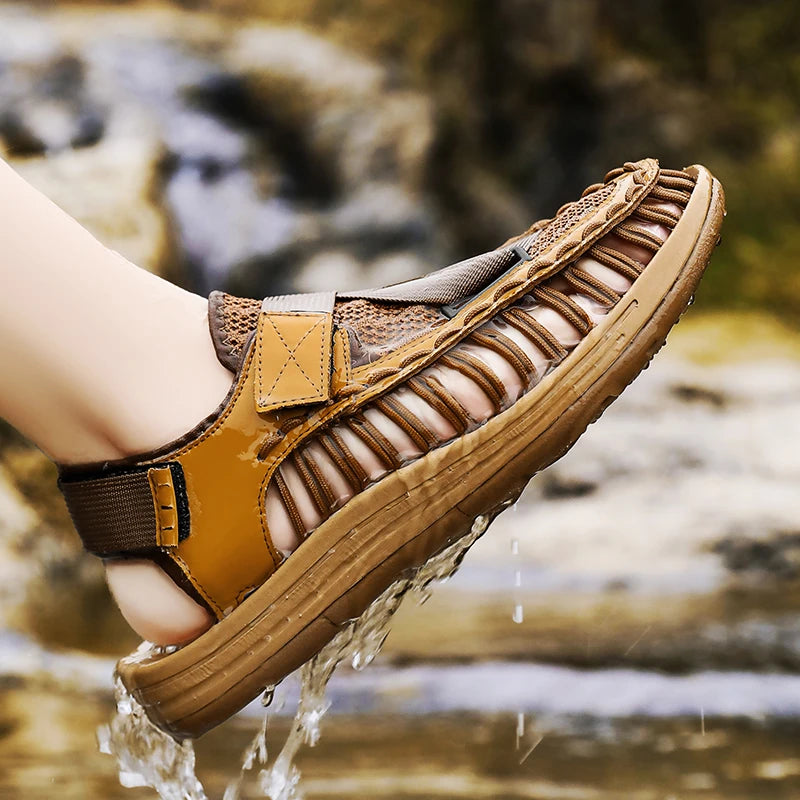 Men's Handmade Woven Beach Sandals – Breathable Casual Flat Sandals