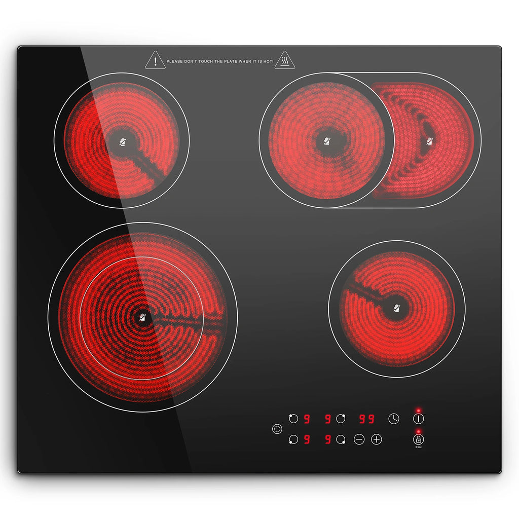 2-Zone Ceramic Hob – 3000W, Child Lock, 9 Heat Levels, 1-99 Min Timer, 60cm Black Glass (CE Certified)