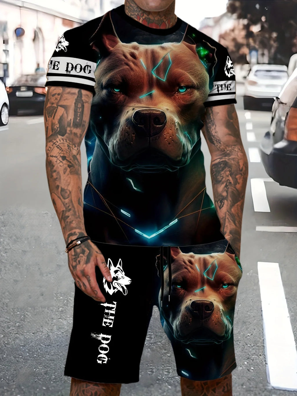 Men's Graffiti Doll Print Crew Neck Short Sleeve & Shorts Loose 2-Piece Set – Trendy Sport