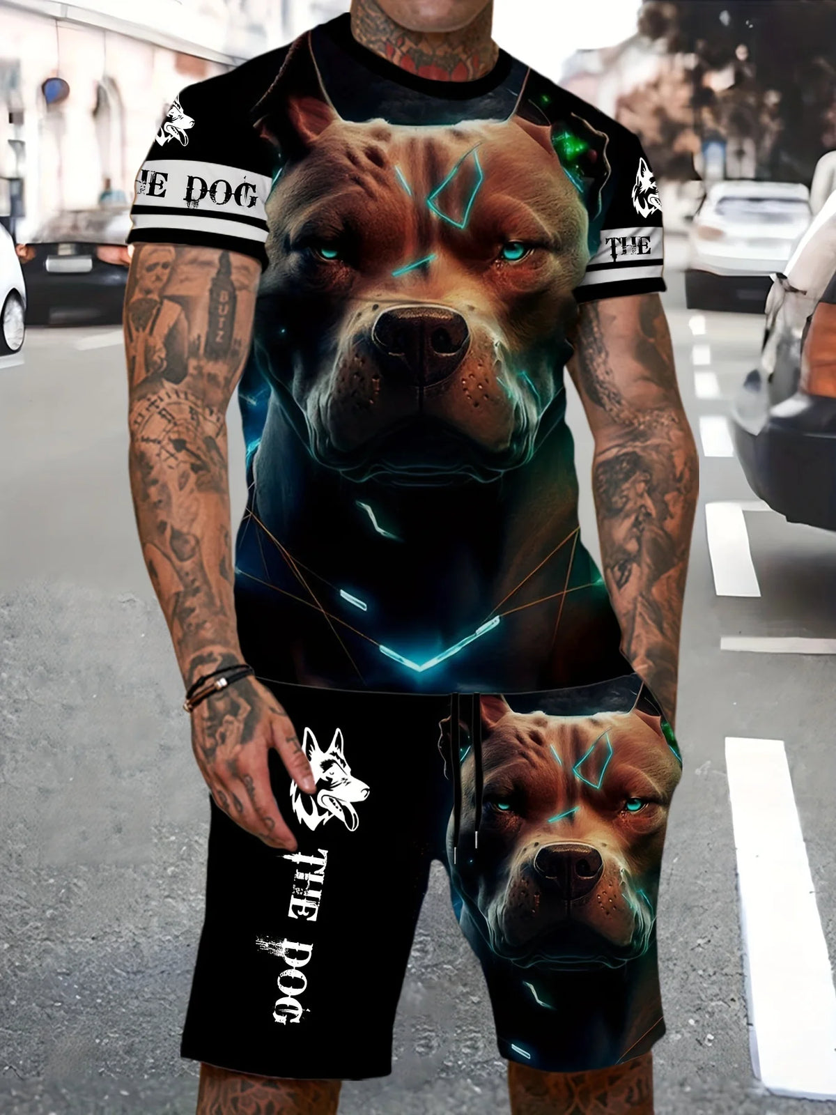 Men's Graffiti Doll Print Crew Neck Short Sleeve & Shorts Loose 2-Piece Set – Trendy Sport