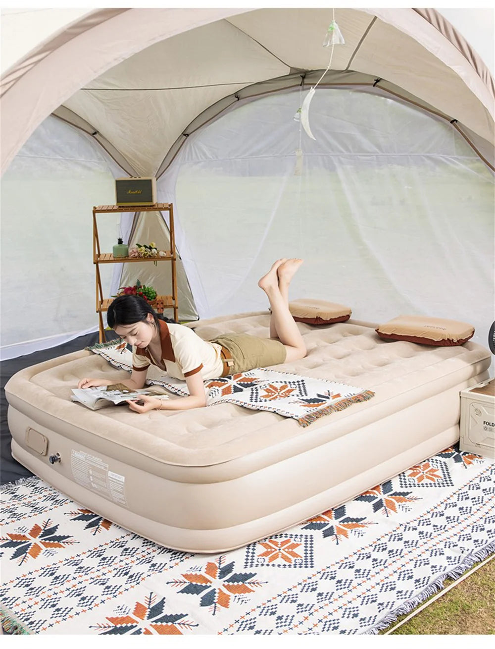 Camping Inflatable Mattress with Built-In Pump – Thicken Tent Sleeping Pad & Picnic Blanket