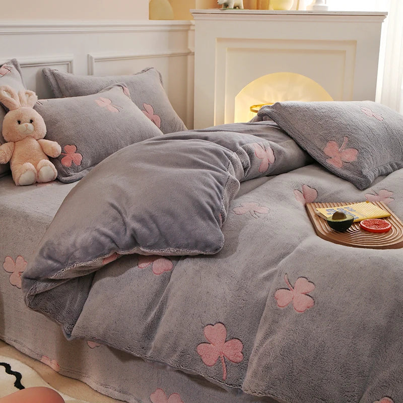 Double-Sided Flannel Coral Fleece Duvet Cover – Thick Warm Winter Bedding, 8 Colors & 6 Sizes