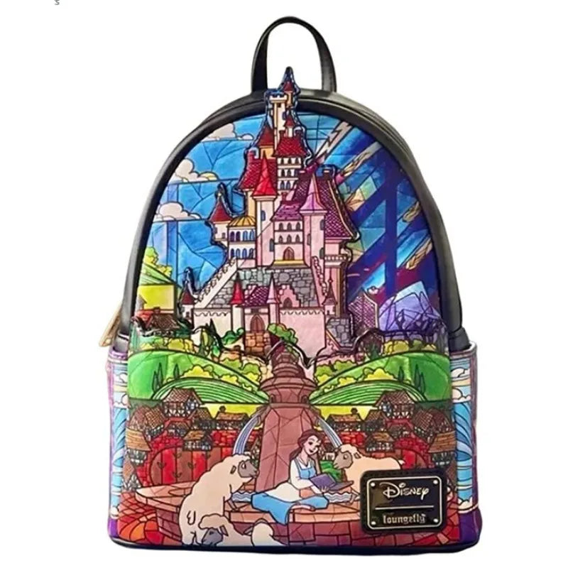 Loungefly-Style Princess Castle PU Leather Backpack – Women's Double Strap Shoulder Bag
