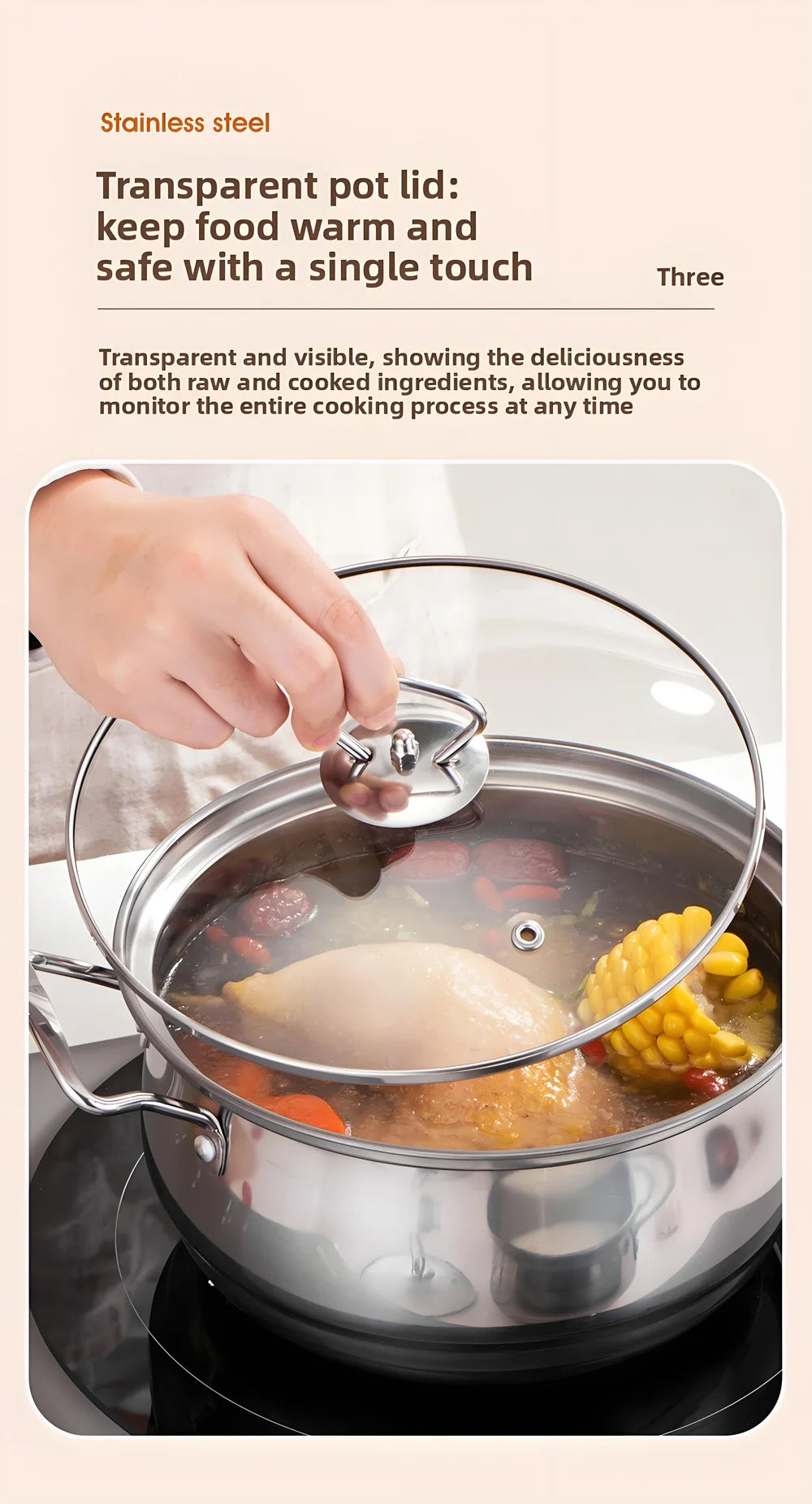 3-Piece Stainless Steel Cookware Set – Stockpot, Saucepan & Frying Pan