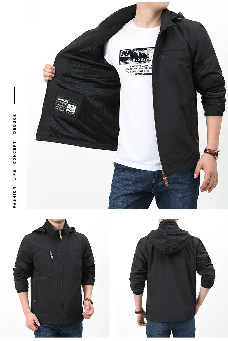 Men's Hooded Hiking Windbreaker – Multi-Pocket Jacket
