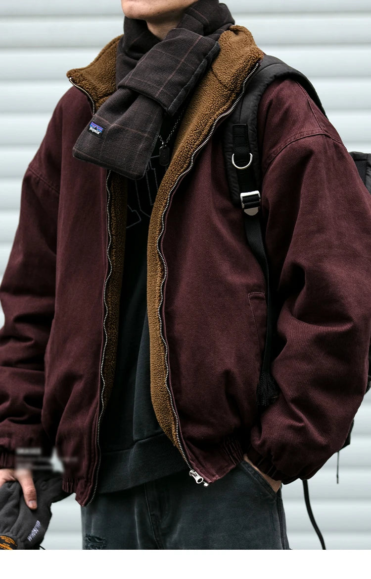 Men's Vintage Polar Fleece Jacket — Korean Streetwear Loose Warm Coat